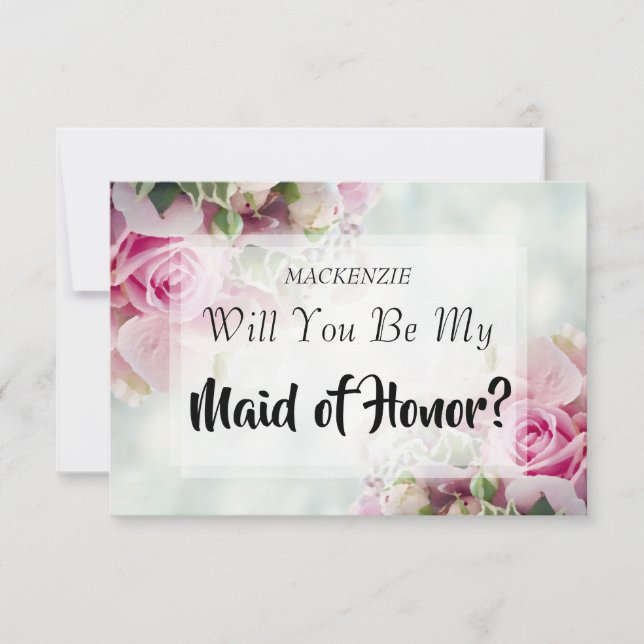 Pink Roses Maid of Honor Proposal Card (Front)