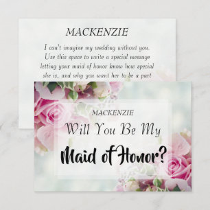 Pink Roses Maid of Honor Proposal Card