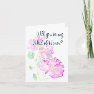 Pink Roses Maid of Honor Request Invitation