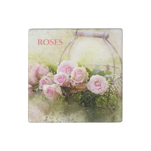 Pink roses marble magnet. stone magnet