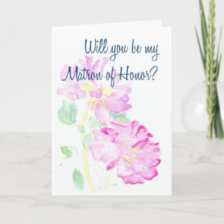 Pink Roses Matron of Honor Request Invitation