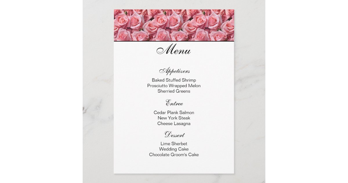 Pink Roses Menu Card | Zazzle