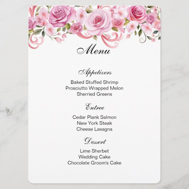 Pink Roses Menu Card (Front)