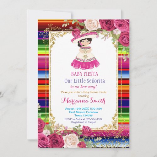 Pink Roses Mexican Fiesta Baby Shower  Invitation