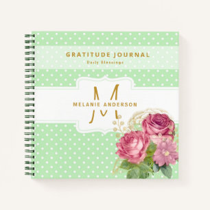Pink Roses Mint Gratitude Thankfulness Journal