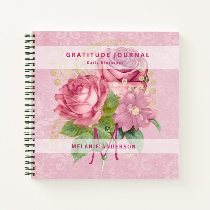 Pink Roses Mint Gratitude Thankfulness Journal | Zazzle