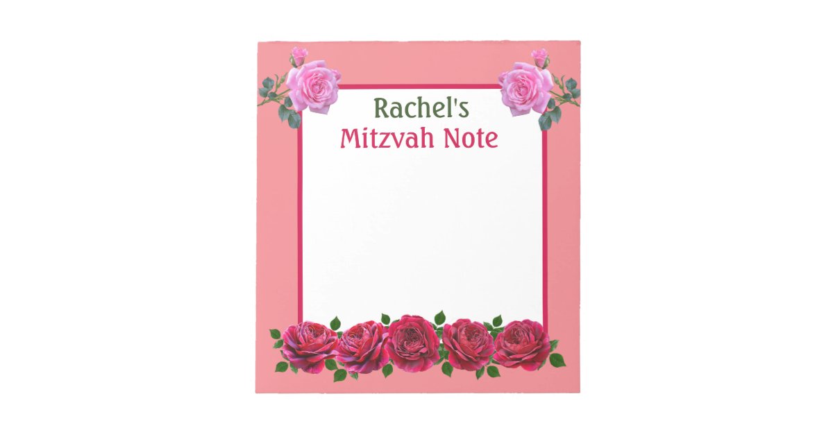Pink Roses Mitzvah Note Girls Notepad | Zazzle