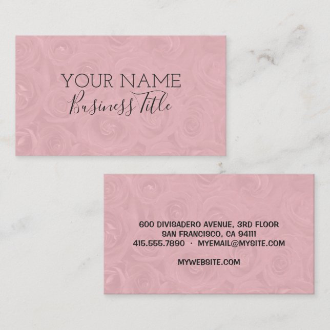 Pink Roses Modern Trendy Name Business Title Calling Card (Front/Back)