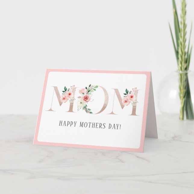 Pink Roses 'MOM' Mother's Day Greeting Card (Front)