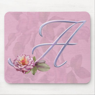 Pink Roses Monogram A Mouse Pad
