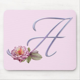 Pink Roses Monogram A Mouse Pad