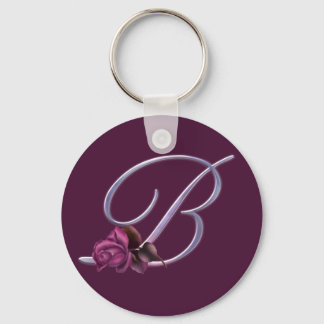 Pink Roses Monogram B Keychain