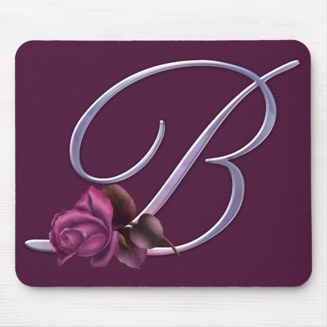 Pink Roses Monogram B Mouse Pad (Front)
