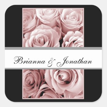 Pink Roses - Monogram Bride And Groom Sticker by JaclinArt at Zazzle
