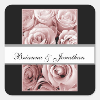 PINK Roses - Monogram Bride and Groom Sticker
