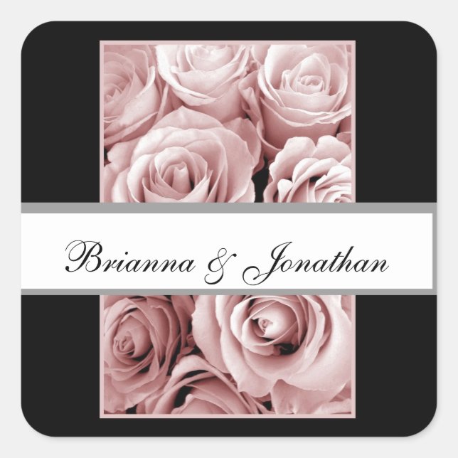 PINK Roses - Monogram Bride and Groom Sticker (Front)