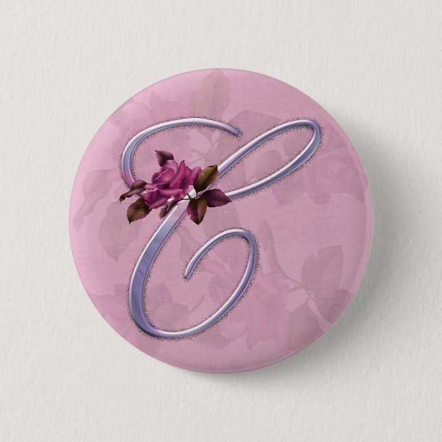 Pink Roses Monogram C Pinback Button (Front)