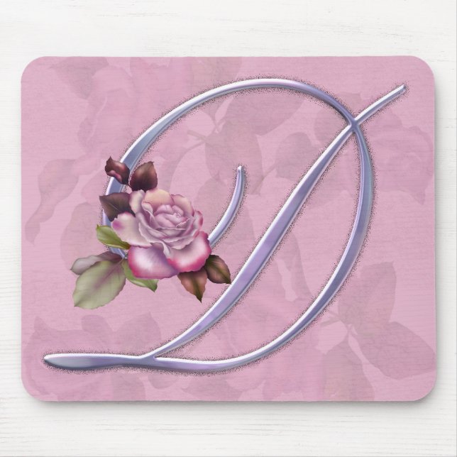 Pink Roses Monogram D Mouse Pad (Front)