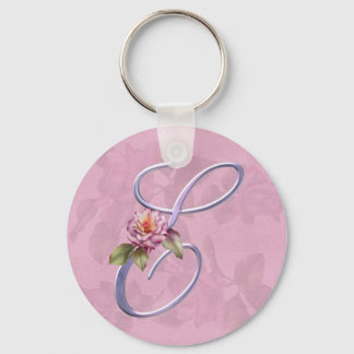 Pink Roses Monogram E Keychain