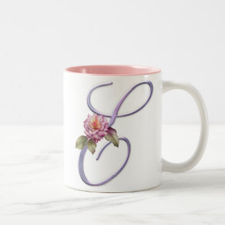 Pink Roses Monogram E Two-Tone Coffee Mug
