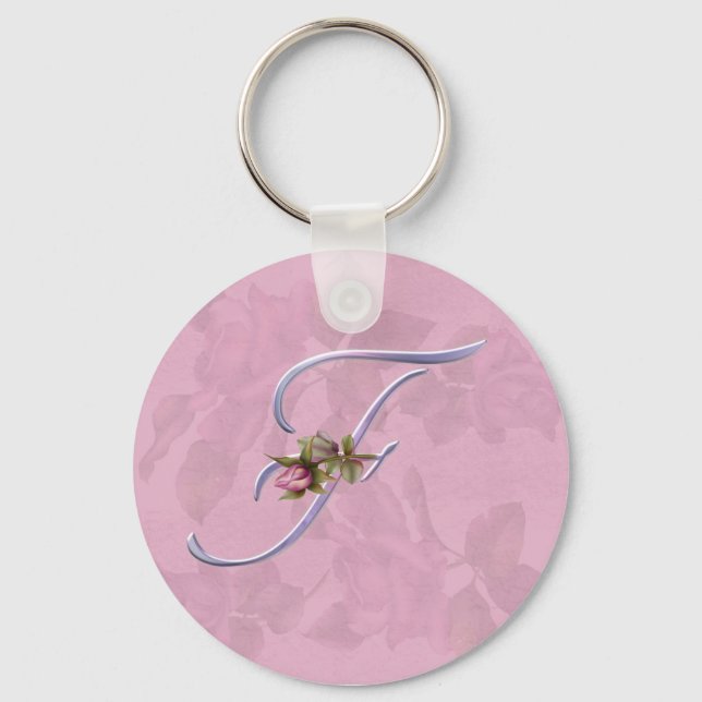 Pink Roses Monogram F Keychain (Front)