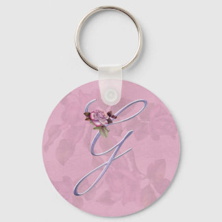 Pink Roses Monogram G Keychain