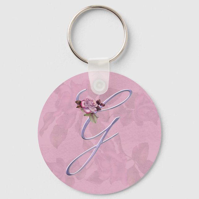 Pink Roses Monogram G Keychain (Front)