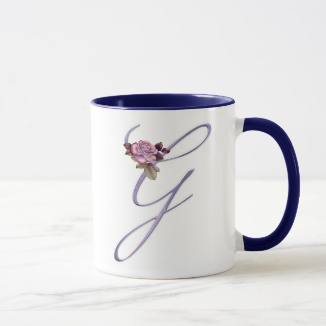 Pink Roses Monogram G Mug (Right)
