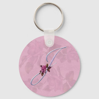 Pink Roses Monogram J Keychain