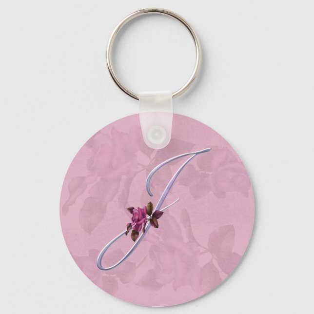Pink Roses Monogram J Keychain (Front)
