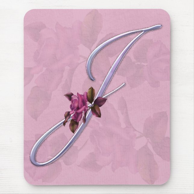 Pink Roses Monogram J Mouse Pad (Front)