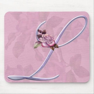 Pink Roses Monogram L Mouse Pad