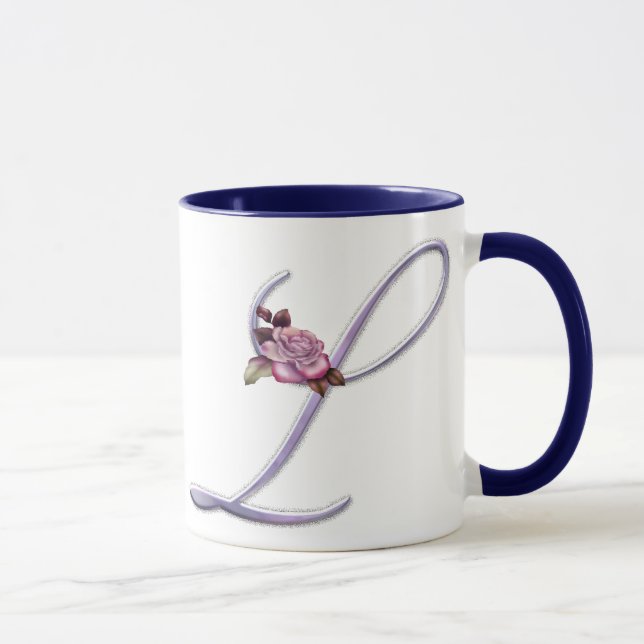 Pink Roses Monogram L Mug (Right)