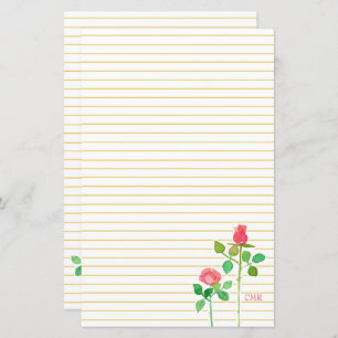 Pink Roses Monogram Letter Writing Stationery