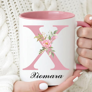 Pink Roses Monogram Mug Graduation Gift for Her 