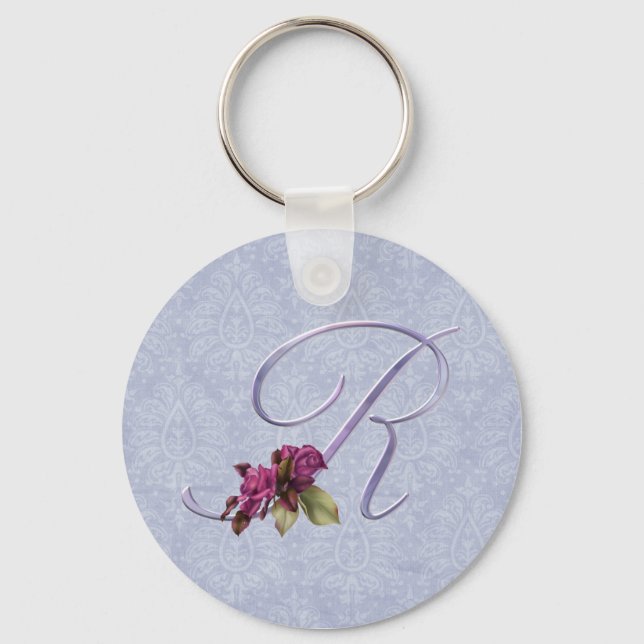 Pink Roses Monogram R Keychain (Front)