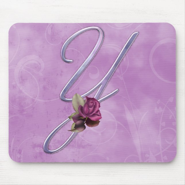 Pink Roses Monogram Y Mouse Pad (Front)
