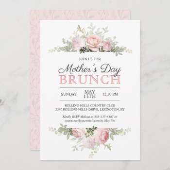 Pink Roses Mother's Day Brunch Invitation by DP_Holidays at Zazzle