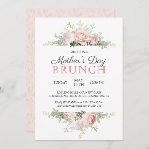 Pink Roses Mothers Day Brunch Invitation