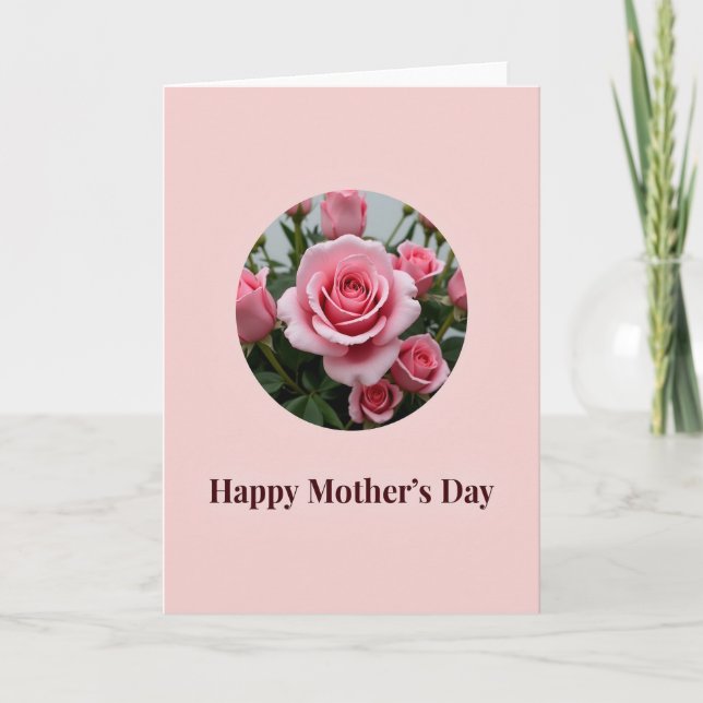 Pink Roses Mothers Day Circle Card (Front)