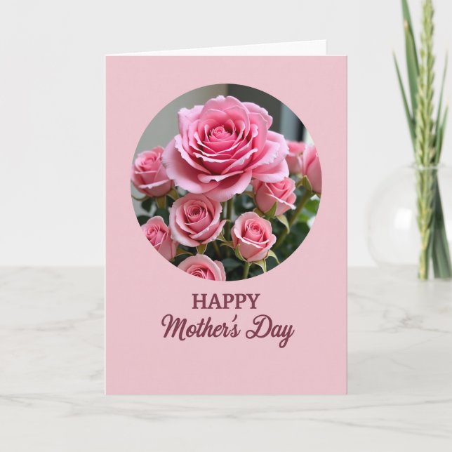 Pink Roses Mothers Day Floral Card (Front)