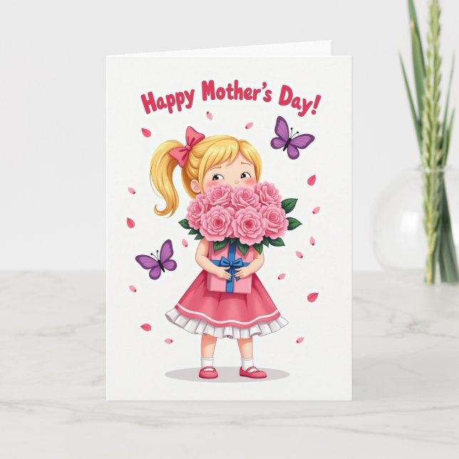 Pink Roses Mothers Day Gift Card (Front)