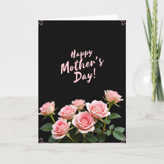 Pink Roses Mothers Day Greeting Card (Front)