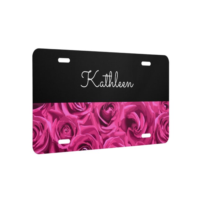 Pink Roses Nature Monogram Design License Plate (Right)