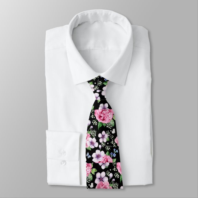 Pink Roses Neck Tie (Tied)