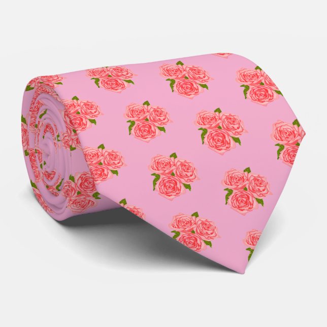 Pink roses neck tie (Rolled)