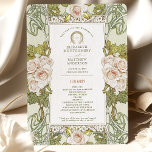 Pink Roses Nouveau Wedding Program<br><div class="desc">This vintage-inspired wedding program is a beautiful representation of Art Nouveau design, featuring elegant pink roses and soft green floral motif. The front of the card welcomes guests with delicate flowers, surrounded by swirling green vines, bringing a natural and sophisticated touch to the overall layout. The soft beige background contrasts...</div>
