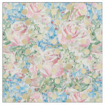 Pink Roses On A Blue Background Fabric