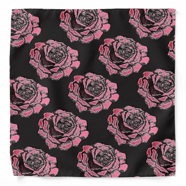 Pink Roses on Black Bandana (Front)