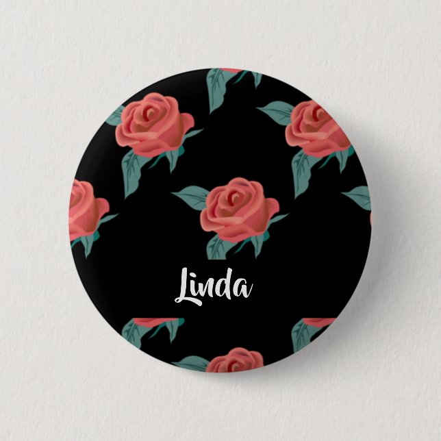 Pink roses on black button (Front)